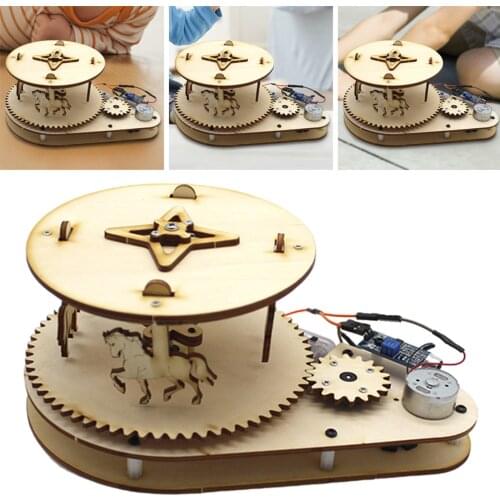 DIY Puzzle Carousel Science Kids Toy Kits Voice Control Auto Sensing Teaching Toys Cultivate Curiosity Skills Craft Model