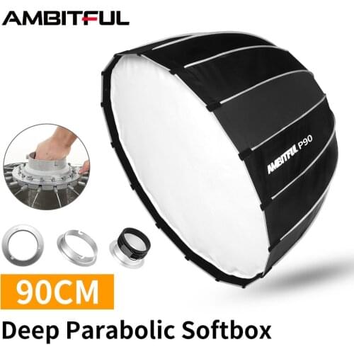 AMBITFUL Portable P90 90CM Quickly Fast Installation Deep Parabolic Softbox Bowens Flash Speedlite Reflector Studio Softbox