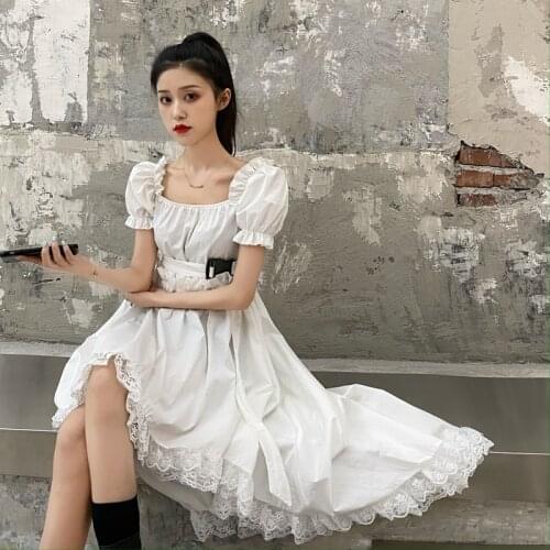 Mazefeng Summer Vintage Party Dress Square Collar Irregular hemline Elegant Sexy Dress Female Mid Dresses Vestidos temperament