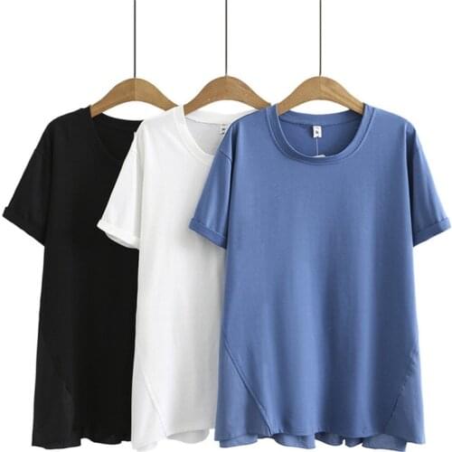 Plus Size XL-4XL Womens Summer Tshirts Casual Solid Tops Simple Oversized Shirts