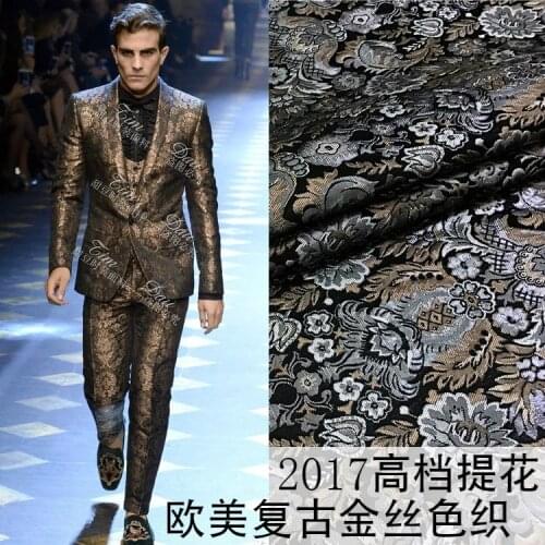 2017 luxury gold retro flowers dyed jacquard clothing fabric / big dress suit fabric