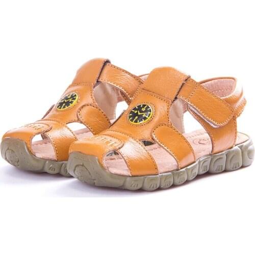 Genuine Leather Baby boys Sandal Children Boy Shoes Student Teenager Cowhide Sandals Kids Beach Shoes Brown Yellow White Black