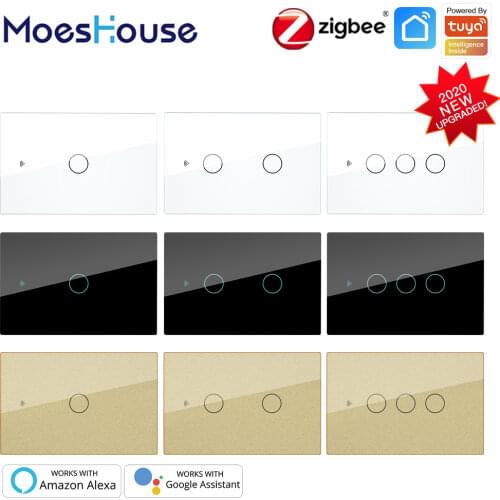 ZigBee Wall Touch Smart Light Switch With Neutral/No Neutral ,No Capacitor Smart Life/Tuya Works with Alexa,Google Hub Required
