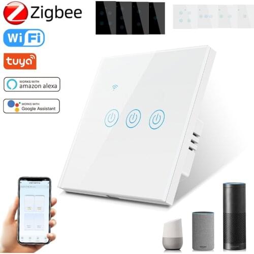 1/2/3/4 Gang WiFi Smart Light Touch Switch EU/US Crystal Glass Panel Light Waterproof Voice Control Work with Alex Google Home