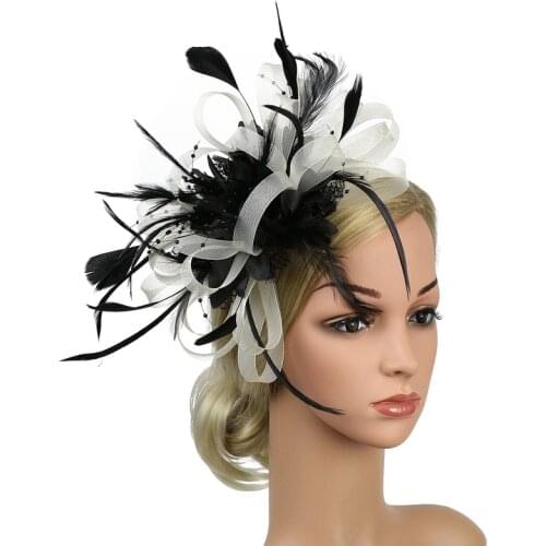 European and American Feather Flower Headdress Bridal Hair Accessories Mesh Top Hat Jockey Club Hair Accessories Hairpin