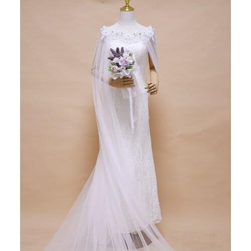 100% Handmade Women Long Capes Flora Wedding Lace Flower Chiffon Bridal Shawl Wrap For Formal Party Evening Wrap Shawl For Bride