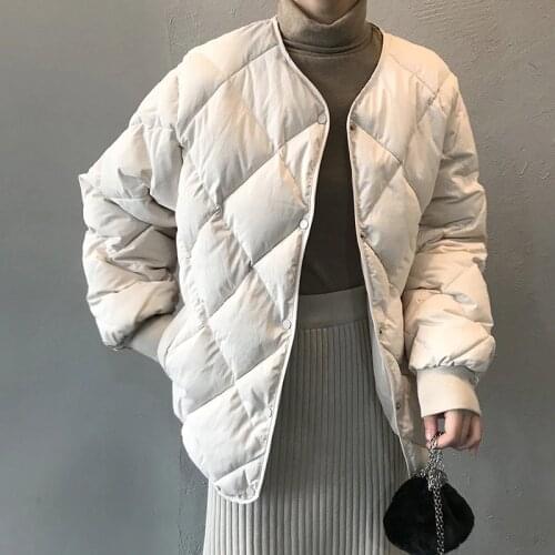 2020 Winter Coat Jacket Women Casual V-neck Korean Style White Padded Puffer Jacket Parkas Clothes for Women Ropa Mujer Invierno