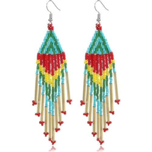 ROYALBEIER Bohemian Multicolor Beads Statement Earrings Ethnic Drop Handmade Beaded Long Tassel Earrings For Women Jewelry