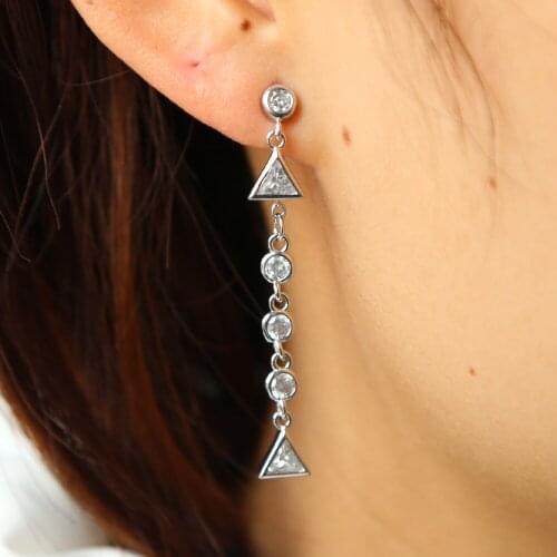 Triangle round cz tassel sparking women fashion jewelry gold color AAA+ CZ Wedding design front back bling cz jacket earring