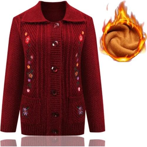 Women Cardigan Sweater Female Autumn Winter Knitwear Tops New Middle Age Mother Sweater Coat Female Winter Plus velvet Sweater