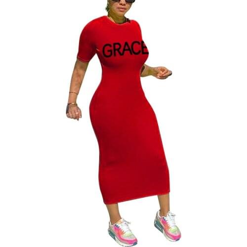 Women Letter Print Sexy Club Midi Dress Summer Short Sleeve Party Sexy Bodycon Dress Vestidos