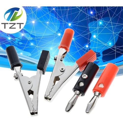 1set Insulated Crocodile Clips Plastic Handle Cable Lead Testing Metal Alligator Clips Clamps 52mm Length + 4mm Banana Plug