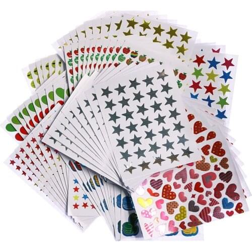 10pcs Many Stars Childrens Gold-plated Award Glitter Sticker Mother Teacher Praise Label Award Five-pointed Star Love Sticker