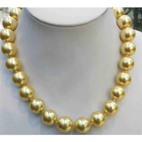 14mm Golden South Sea Shell Pearl Necklace 18" AAA