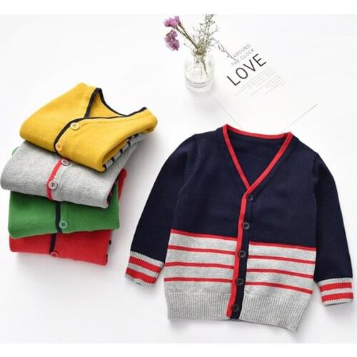 2021 1-6Y Kids Winter Spring Cardigan Sweaters Toddler Baby Boy Girl V Neck Button-Down Color Block Stripe Knitted Jackets Top