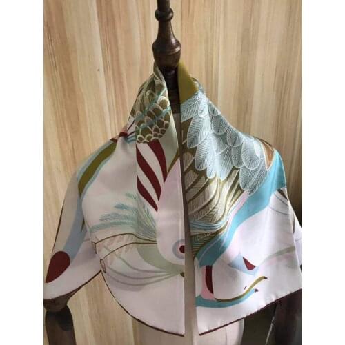 2021 new arrival fashion elegant brand white bird 100% silk scarf 90*90 cm square shawl twill wrap for women lady girl