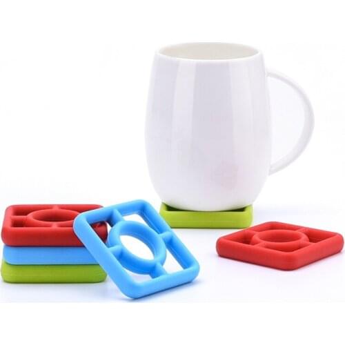 6 pcs/set Premium Drink Coasters Multi-function Heat Resistant Hot Pad Spoon Rest Cup Mat Separate Square Silicone Coasters