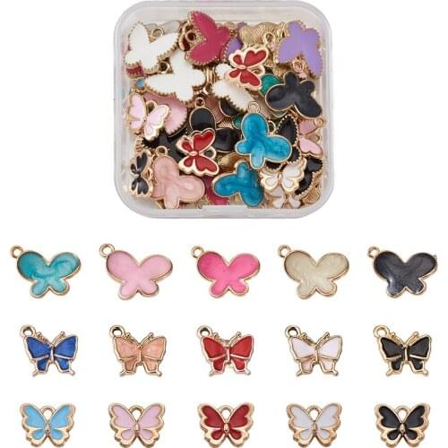 60Pcs/Box Alloy Enamel Pendants Mixed Heart Butterfly Charms For DIY Necklaces Bracelets Earrings Jewelry Making Accessories