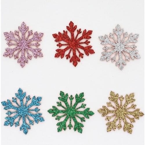 60Pcs/lot Snowflake Patches Glitter Leather/Non-Woven Fabric For Girls Hair Clips Bows Christmas Decorative M20031902
