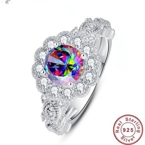 8*8mm Main Stone of Colorful rainbow topaz Ring Genuine 925 Sterling Silver Jewelry For Wedding Party Micro Pave Finger Ring