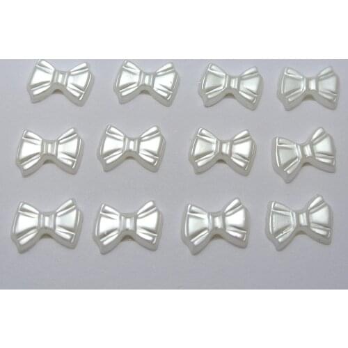 200 Pure White Acrylic Half Pearl Bows Tie Flatback Beads 12mm Scrapbook Craft