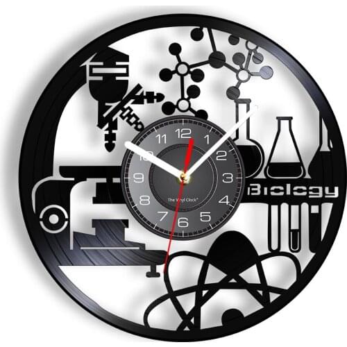Biology Chemistry Black Silent Wall Clock Biologist Home Decor Vinyl Record Wall Watch Office Science Atomic Wall Art Room Decor