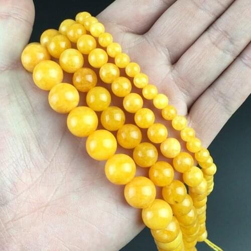 Natural Angelite Stone Yellow Beads Smooth Round Loose Spacer Beads For Making Jewelry DIY Bracelets 15'Strand 4/6/8/10mm