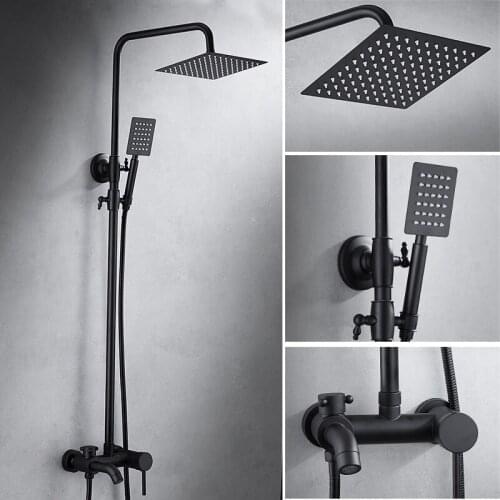 Black Matte Bathtub Faucets Brass European Archaize Shower Lift The Tapset High Quality Wall Mounted Brass Water Mixer Hand Hold