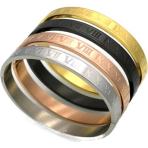 Hot Sale Roman Numerals Rose Gold Color / Black / Silver Color Stainless Steel Bangle For Lover
