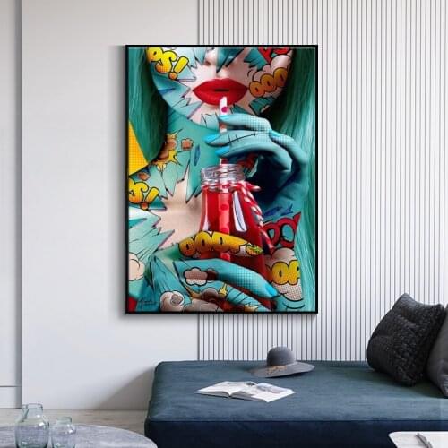 Graffiti Street Art Sexy Woman Canvas Paintings on The Wall Drinking Girl Posters Wall Art Pictures Cuadros Home Decoration