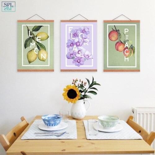 Hd Print Nordic Watercolor Fruit Posters Lemon Peach Flower Canvas Painting Wall Art Picture for Kitchen Room Home Decoration