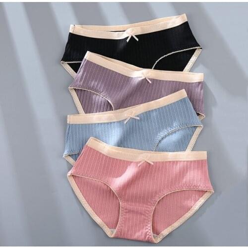 Cotton Women Panties Antibacterial Briefs Sexy Underwear Girls Solid Color Lingerie Mid Waist Panty Set 3 Pcs/lot Dropshipping