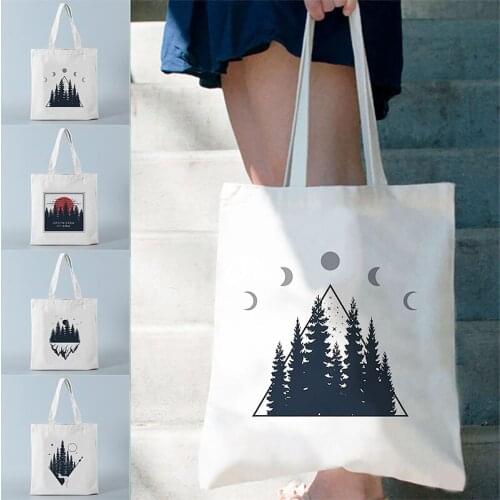 Forest Print Canvas Women Bag Stylish Simplicity Shoulder Bag Harajuku Punk Gothic Style Shopping Bags Canvas Bags HandBag