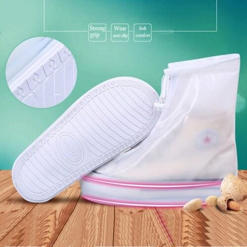 USHINE white quality rain boots waterproof covers heels reusable footwear includes thicker non-slip galoshes on the platform