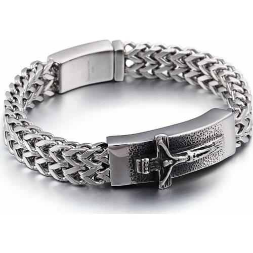 HAOLYNJOY Classic Christian Jesus Cross Charm Bracelets For Men Stainless Steel Mesh Chain Link Bracelet Armband Prayer Jewelry