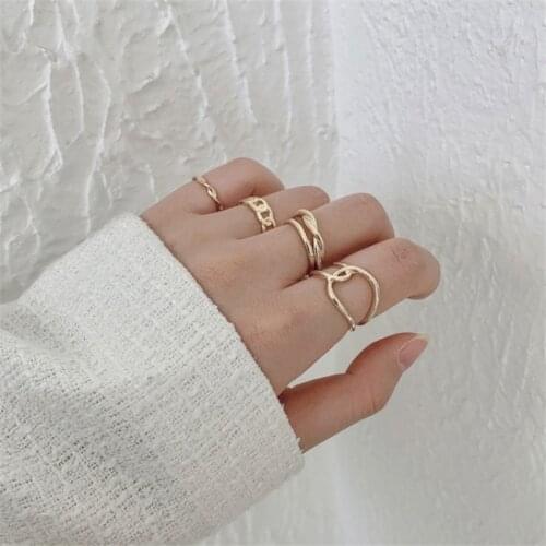 Adolph Fashion Jewelry Irregular Chain Rings Set Metal Alloy Hollow Round Women Finger Ring For Girl Party Wedding 5Pcs/set 2021