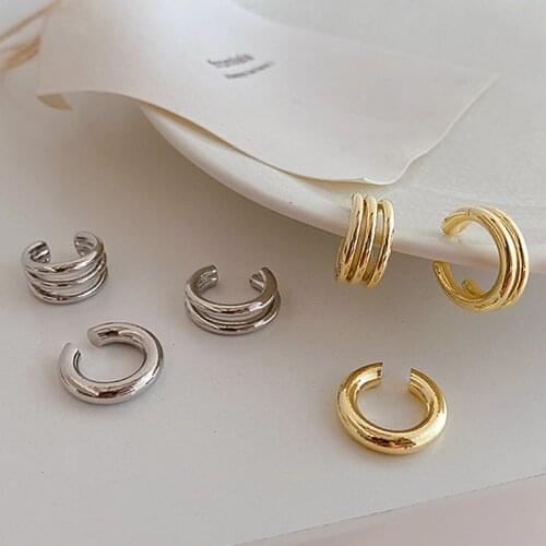 Korean No Piercing Clip on Ear Cuff Geometric Circle Earcuff Earrings for Women Girl Hiphop Multi Layers Fake Cuff Jewelry