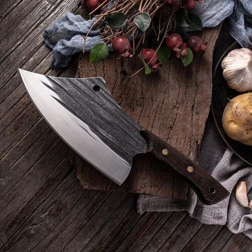 Forged Butcher Knife Traditional Handmade Kitchen Knife Hammer Stainless Steel Chefs Chopper Cooking Knives Set Accessories