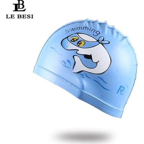 LEBESI 2017 Childrens Elastic Waterproof PU Fabric Junior Cap Sports Swim Pool Hat Swimming Cap Free size for Children
