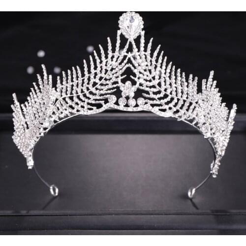 Fashion Silver Color Crystal Tiara Hair Jewelry Women Flower Leaf Crowns Princess Diadems Pageant Bride Wedding Hair Accessories