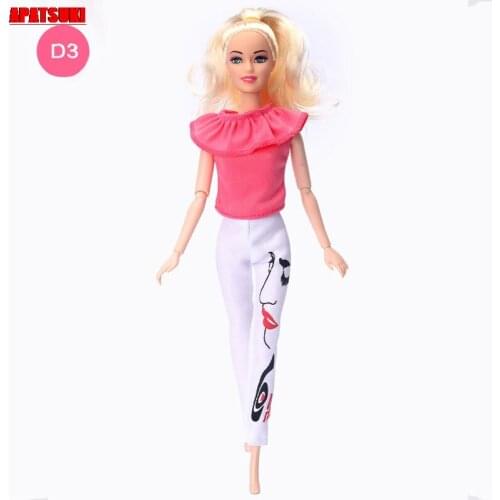Fashion Clothes Set For Barbie Doll Outfits Pink Ruffles Shirt Tops & White Pants Trousers Dollhouse Accessories DIY Toys