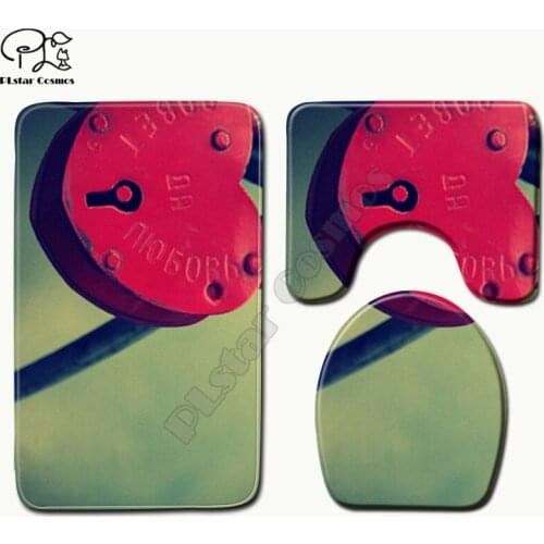 Cartoon funny Valentines day love pattern 3D printed Bathroom Pedestal Rug Lid Toilet Cover Bath Mat Set drop shipping style-3