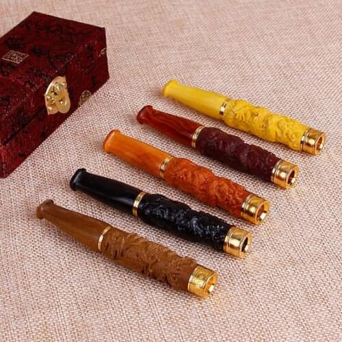 Natural Sandalwood Hand Carved Double Filter Cigarette Holder Pipes Smoking Pipe Cigarette Holder Tobacco Pipe Mouthpiece Smoke