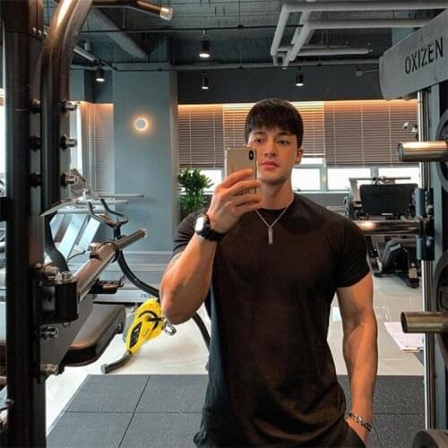 Solid Color Cotton Gym Sports T Shirt Men Short Sleeve Running Shirt Men Workout Training Tees Fitness Top Bodybuilding T-shirt