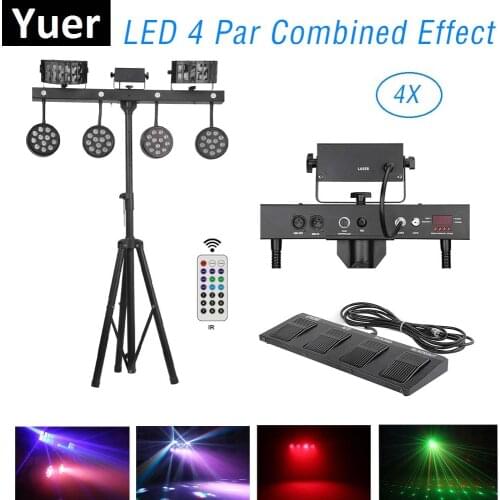 LED Flat Par Kit High Power 126W LED 4 Par Combined Effect Lights 4IN1 RGBW Laser Stage DJ Disco Sound Strobe DMX Party Lights