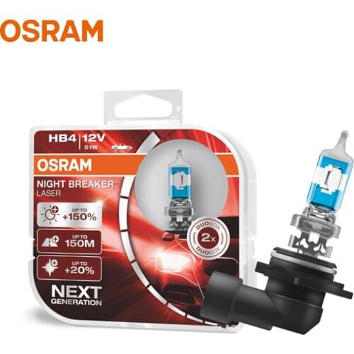 OSRAM 9006 HB4 9006NL Halogen Night Breaker Laser Next Generation 12V 51W +150% Bright White Auto Halogen Genuine Fog Bulbs Pair