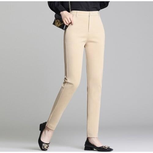OUMENGKA New 2021 Spring Summer Pants Female Office Lady Solid High Waist Trousers Fashion Straight Suit Pants For Women S-4XL