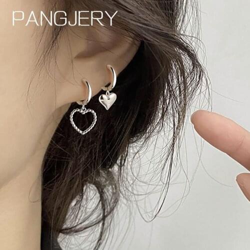 PANGJERY 925 Sterling Silver LOVE Heart Style Earrings for Women INS Fashion Creative Hollow Smooth Circle Wedding Jewelry Gifts