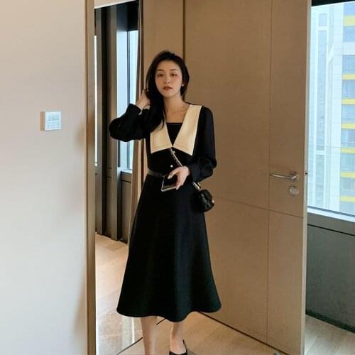 Dresses for Women Dress 2021 Spring Sea Military Style Lapel Skirt for Women Vestido De Mujer Femme Robe