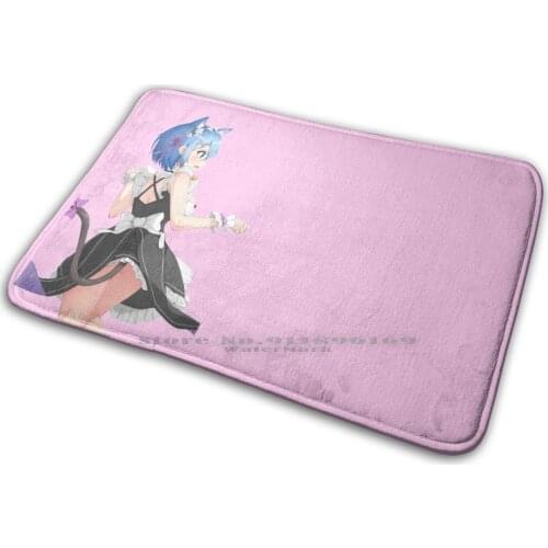 Rem Cat Waifu Mat Rug Carpet Anti-Slip Bedroom Entrance Door Mat Cat Neko Rem Peeker Ram Re Zero Re Zero Cute Girls Waifu Maid